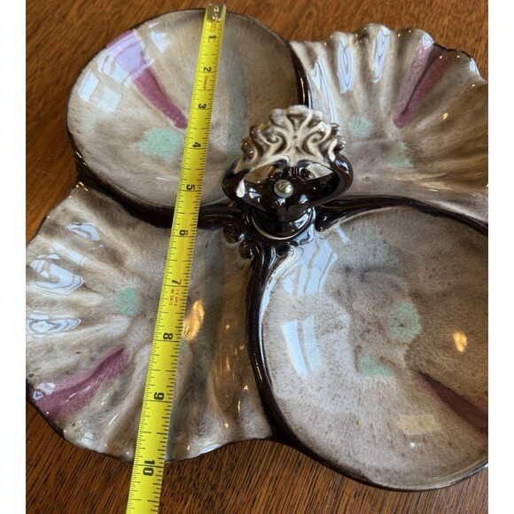 Mid Century Vintage Traditional Japan Drip Glaze Pottery 4 Section Tidbit Tray - Picture 5 of 6